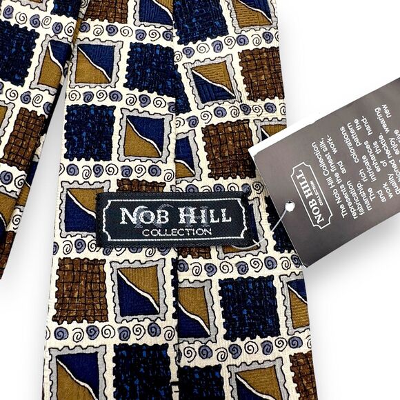 Nob Hill Mens Silk Dress Tie Made in Italy Square Scroll Geometric Design 57" 4" - Picture 6 of 12